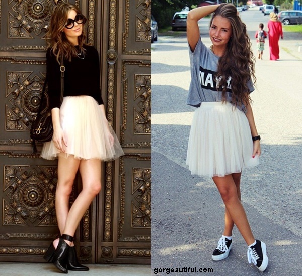 casual tulle skirt outfit