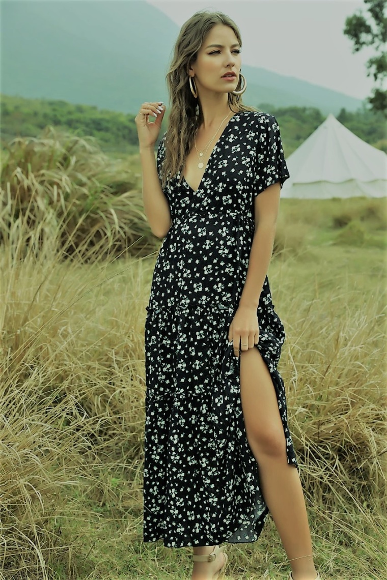 2020 Summer Beach Holiday Dress Women Casual Floral Print Gorgeous And Beautiful 7231
