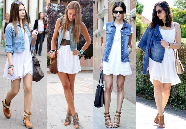 denim and white outfits for ladies